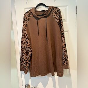 SHEIN Brown Leopard Print Hoodie